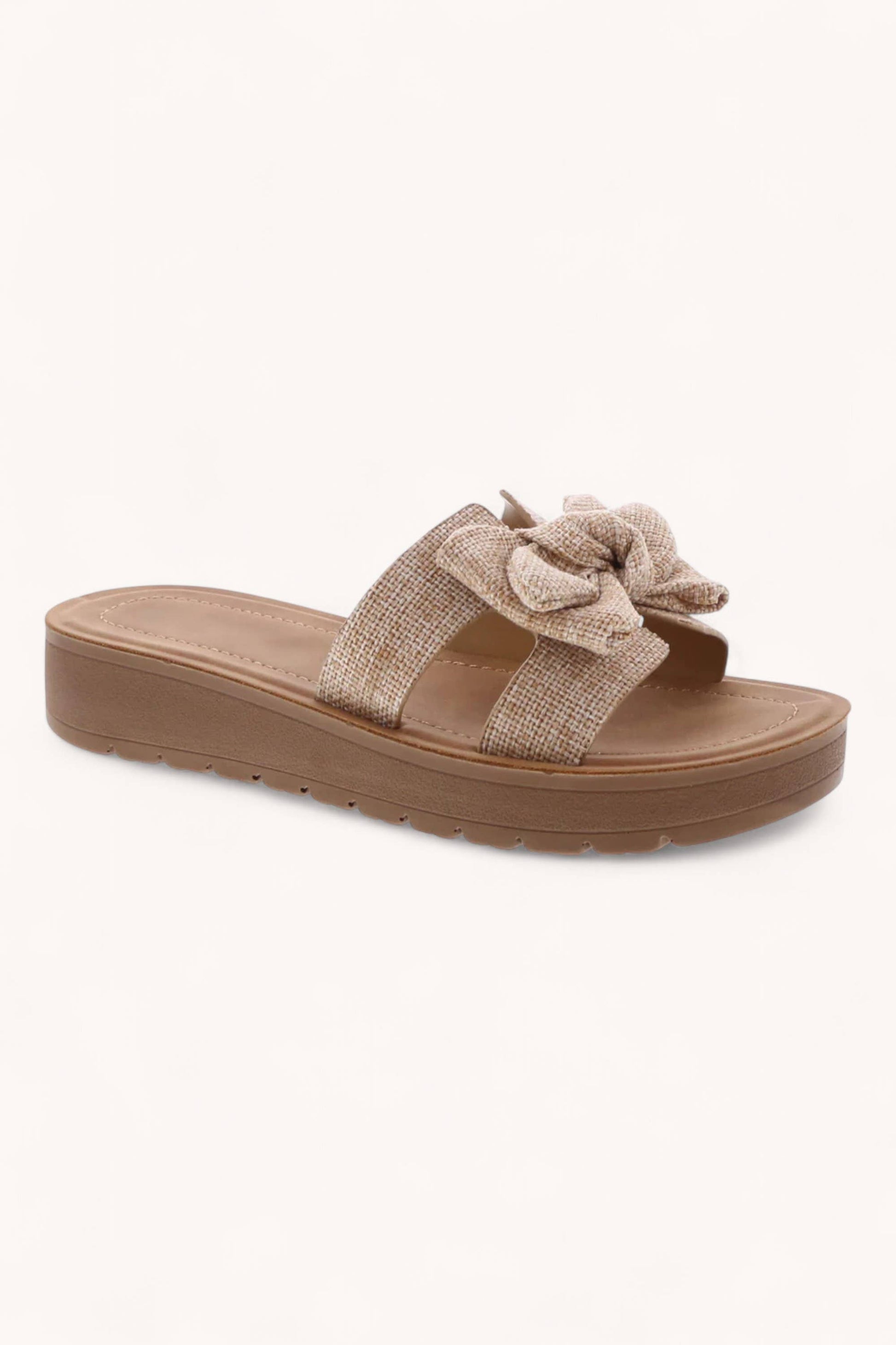BOW KNOT DESIGN ON CUTOUT UPPER SANDALS BEIGE - 926 West