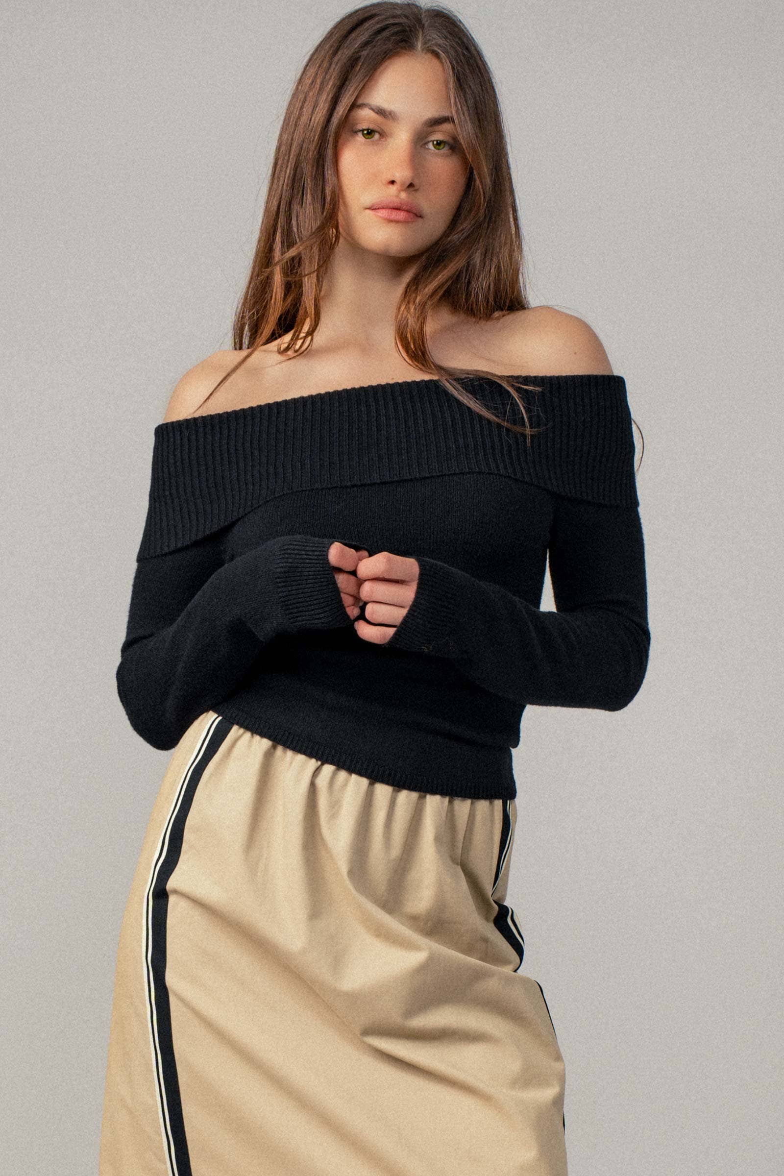 Ribbed Off-Shoulder Long Sleeve Sweater Urban Daizy