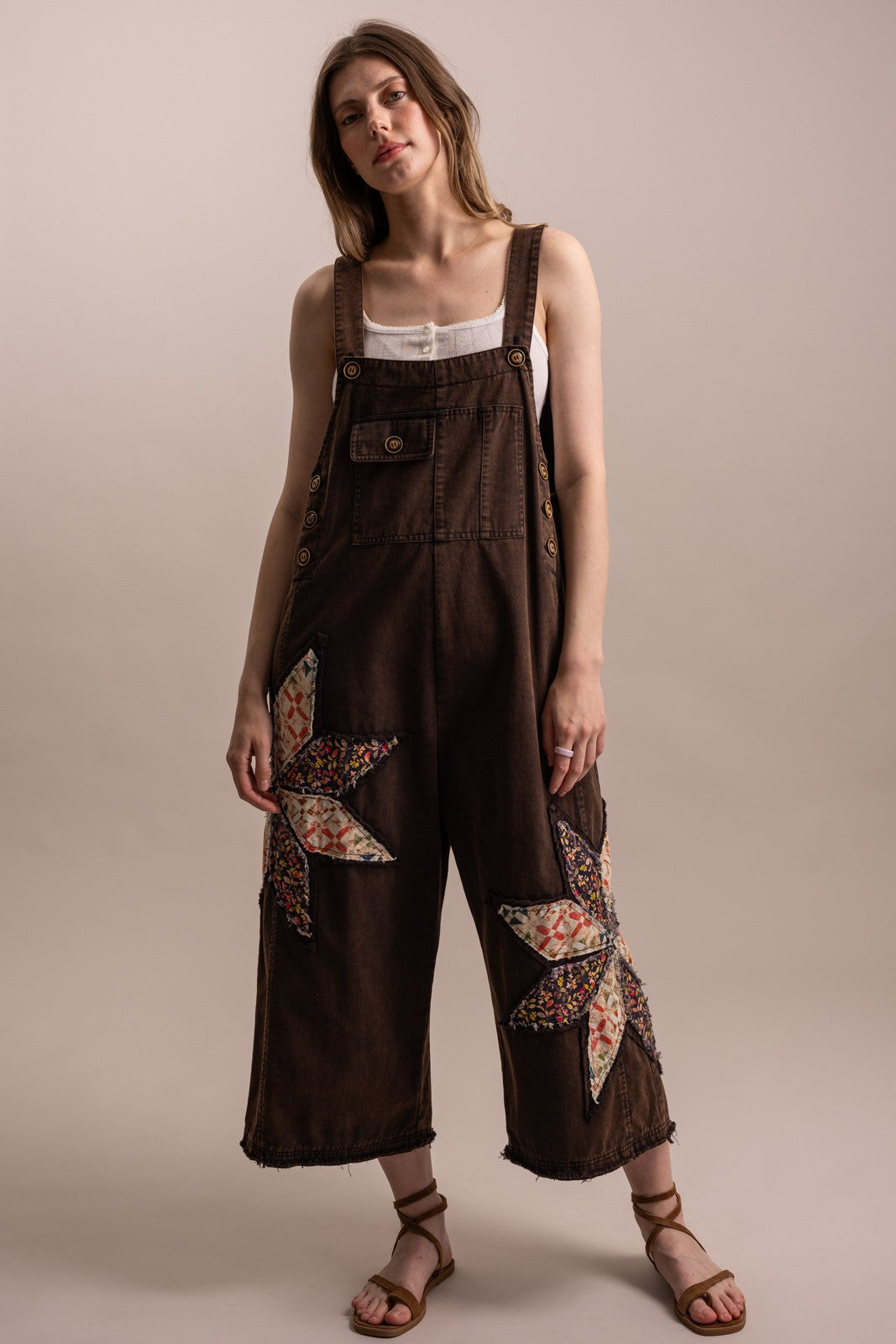 Bluevelvet Patchwork Adjustable Strap Bib Overalls