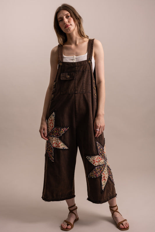 Bluevelvet Patchwork Adjustable Strap Bib Overalls