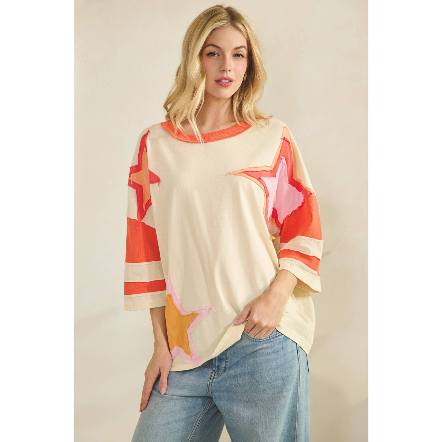 COLORBLOCK STAR PATCH APPLIQUE TOP (ST7725)