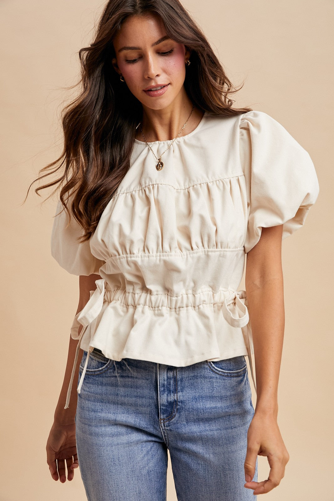 ANNIEWEAR - Heavy Cotton Bubble Sleeve Rushing Blouse - 926 West