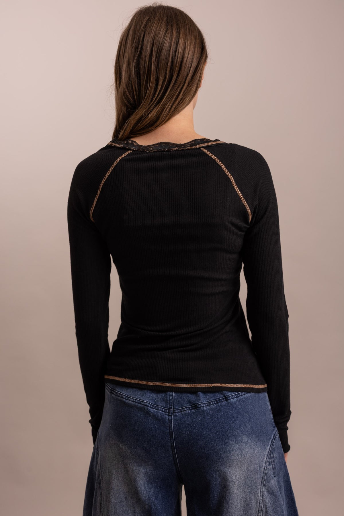 Layering Lace Trim Henley Top