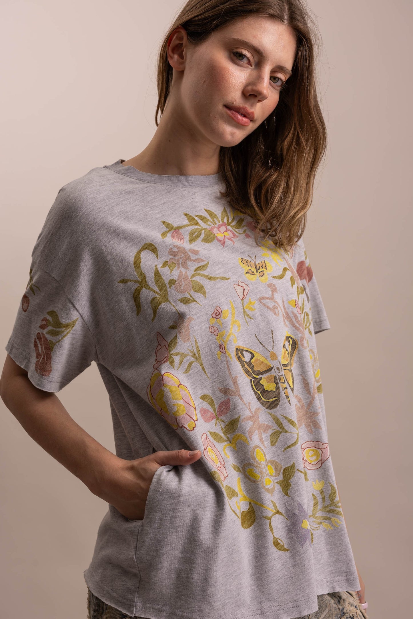 Bluevelvet Butterfly In Garden Print Top