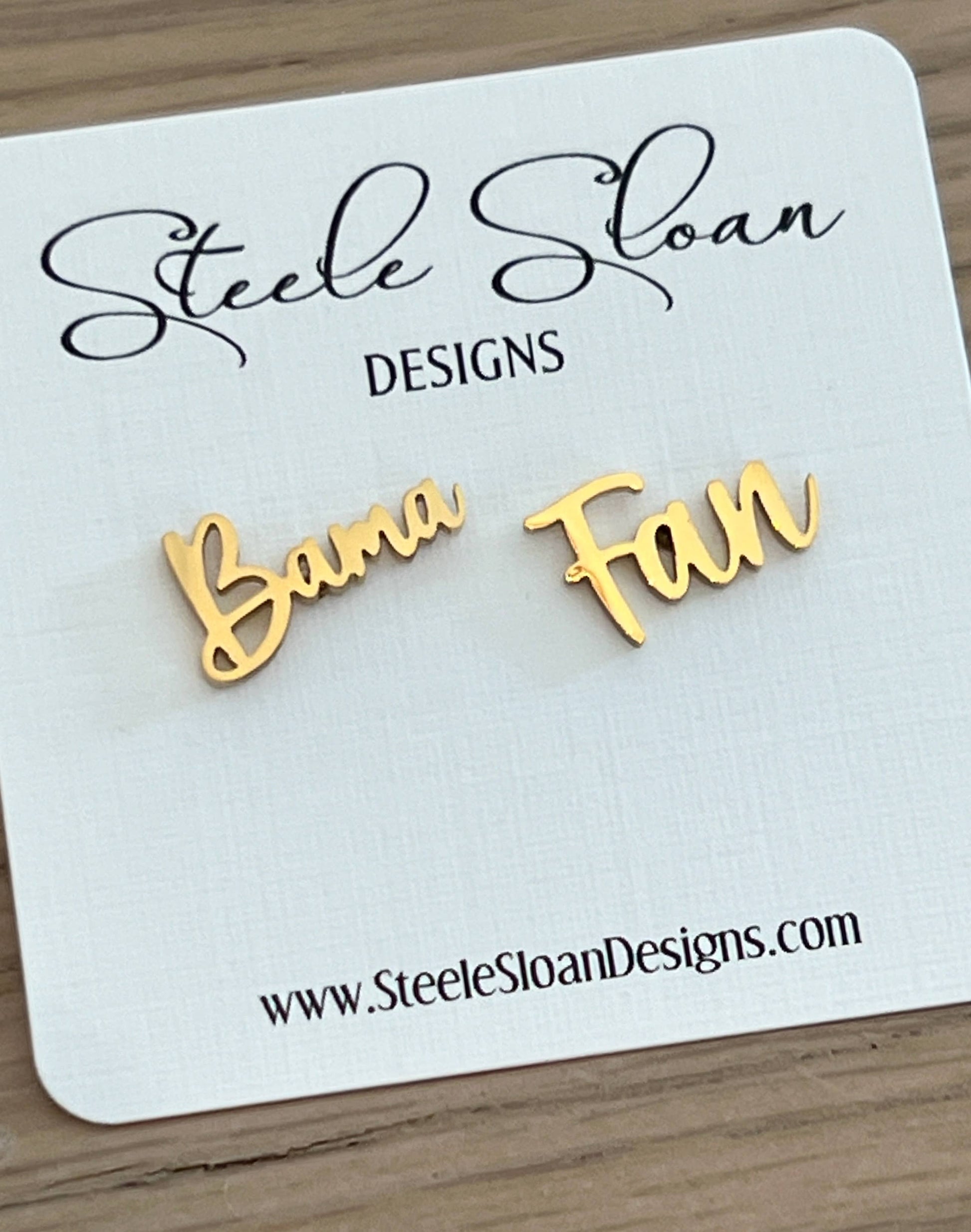 Bama Fan Gold Stud Hypoallergenic Earrings, Bama Fan Gifts Steele Sloan Designs