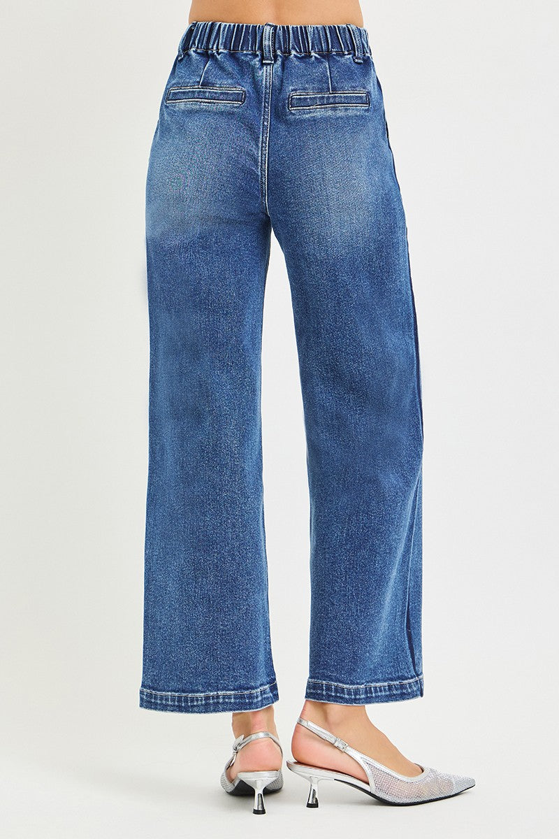 Riesen Elastic Band High Rise Cropped Wide Jeans