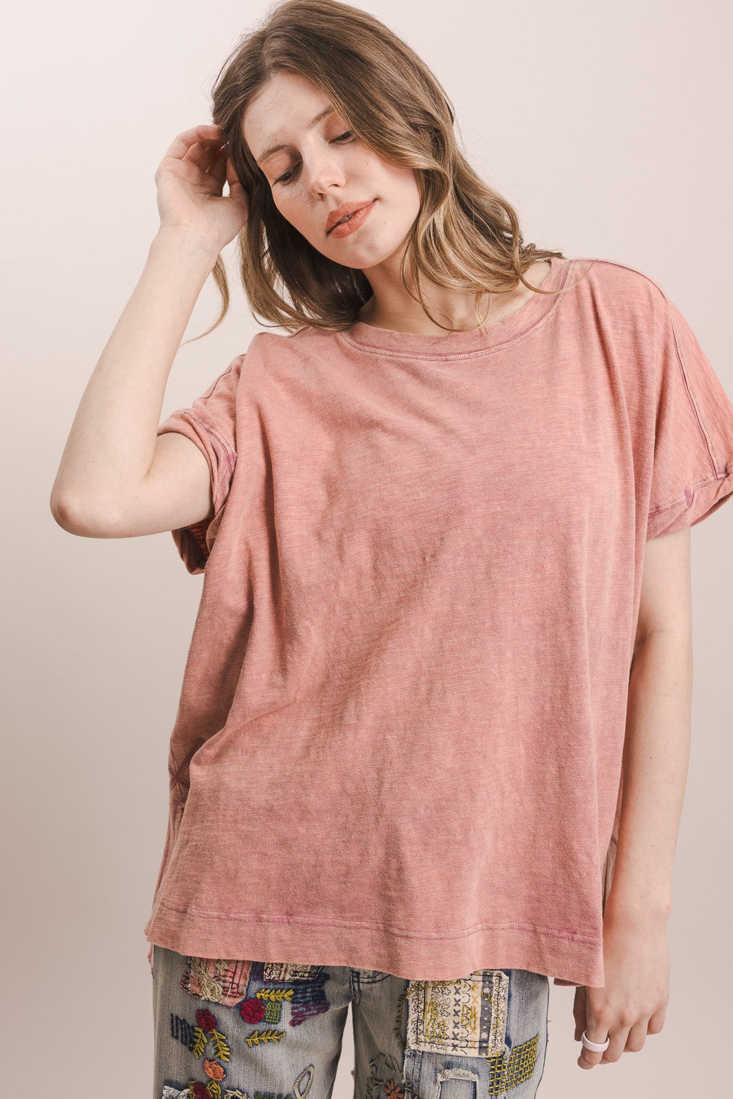 Bluevelvet Crew Neck Short Sleeve Longline Top