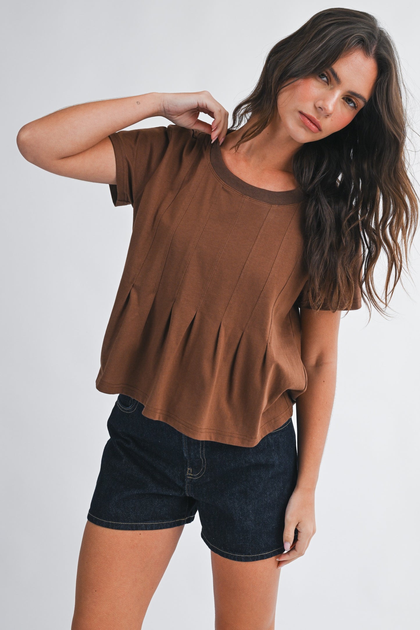 Pleated Swing Tee Top Multiple Colors