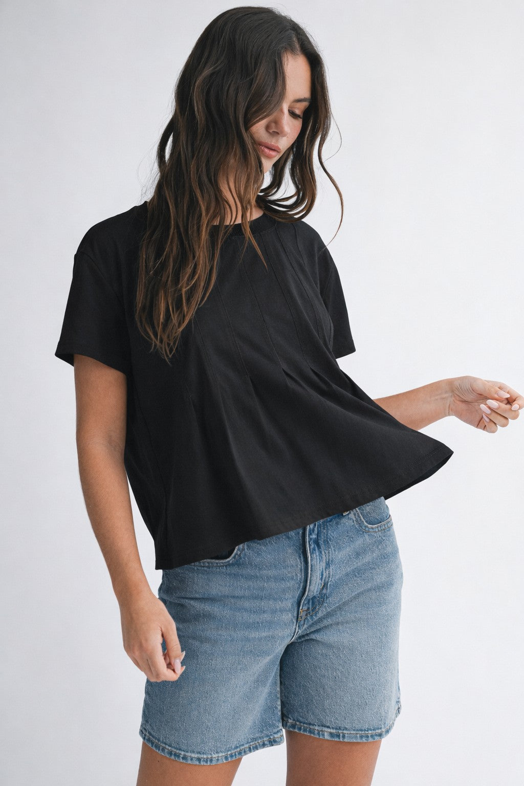 Pleated Swing Tee Top Multiple Colors