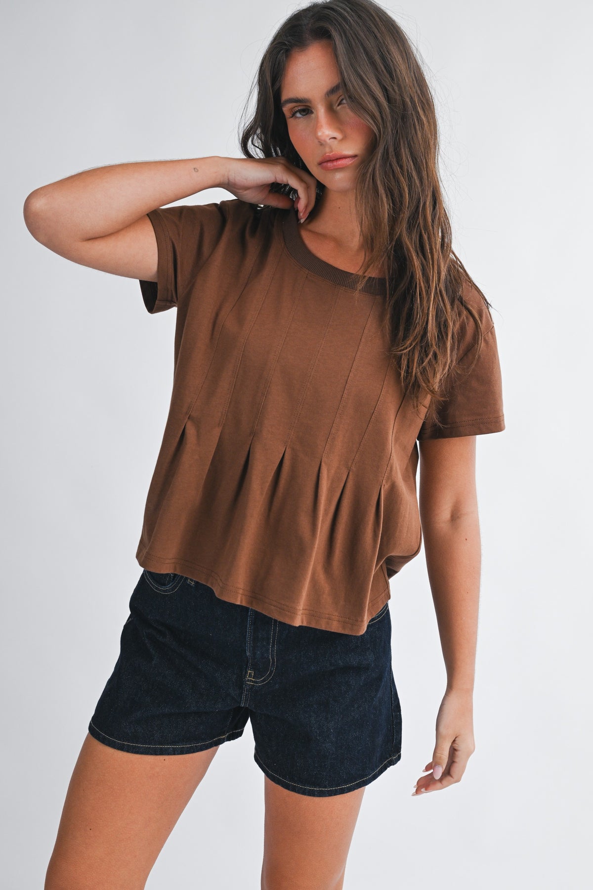 Pleated Swing Tee Top Multiple Colors