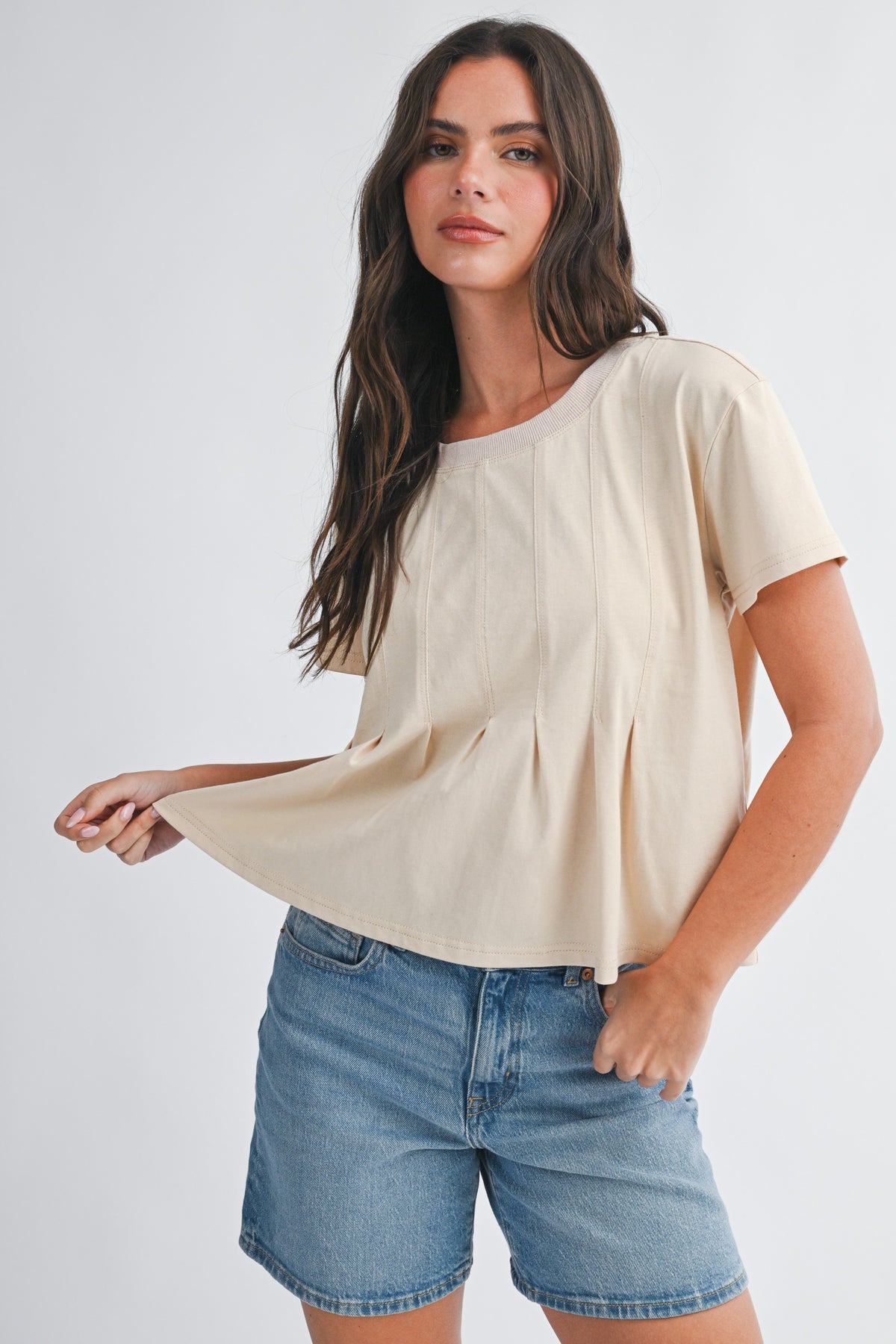 Pleated Swing Tee Top Multiple Colors