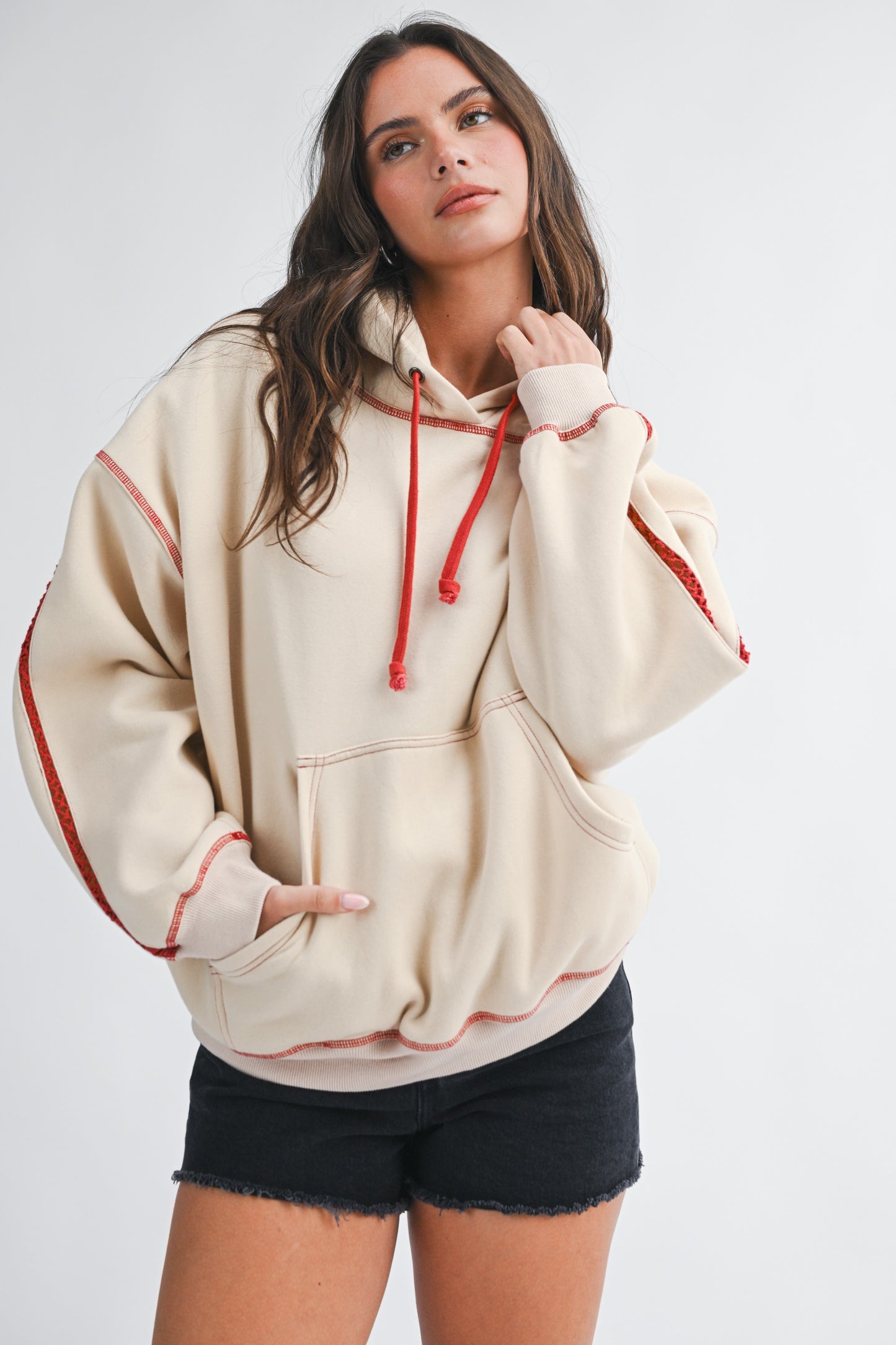 Aemi & Co Contrast Stitch Oversized Hoodie
