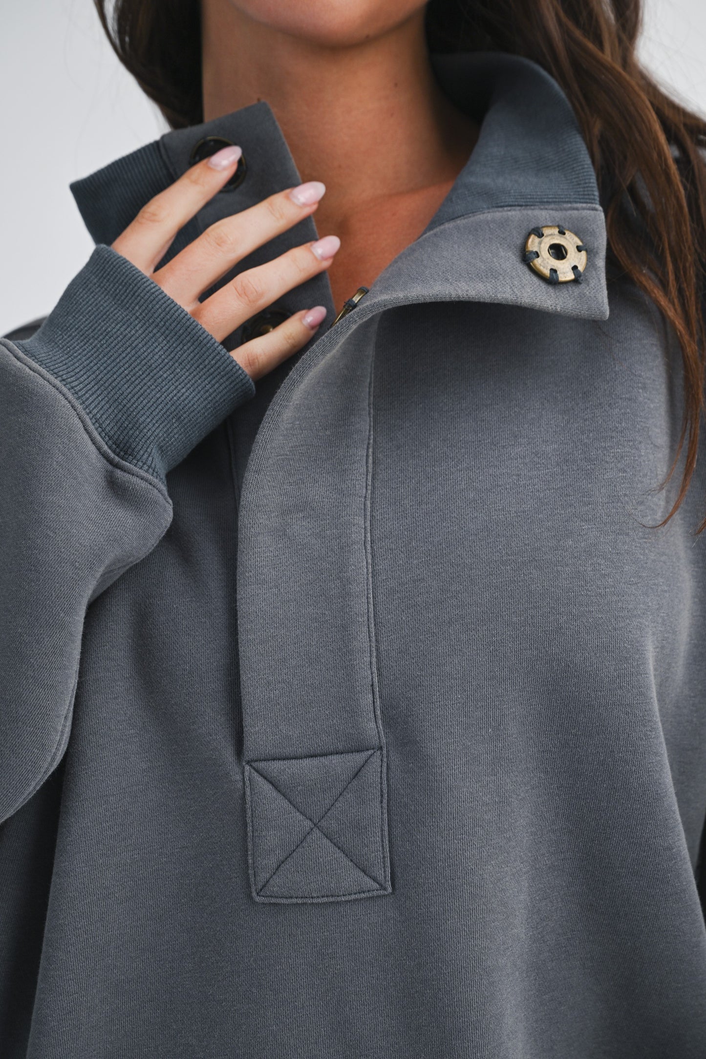 Aemi & Co Oversized Snap Neck Pullover Sweatshirt Multiple Colors