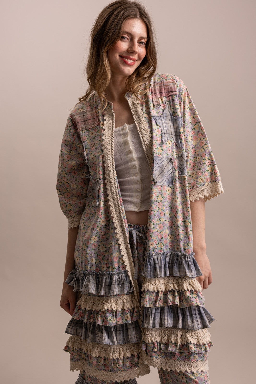 Bluevelvet Peace & Patchwork Tiered Ruffle Duster