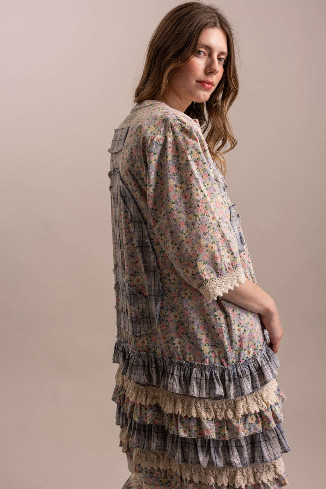 Bluevelvet Peace & Patchwork Tiered Ruffle Duster