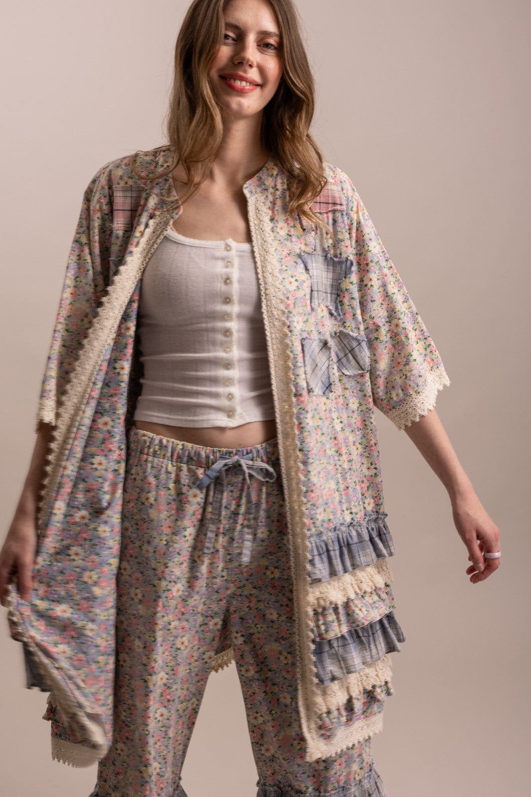 Bluevelvet Peace & Patchwork Tiered Ruffle Duster