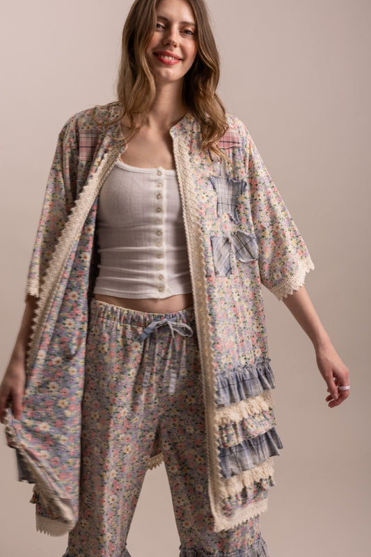 Bluevelvet Peace & Patchwork Tiered Ruffle Duster