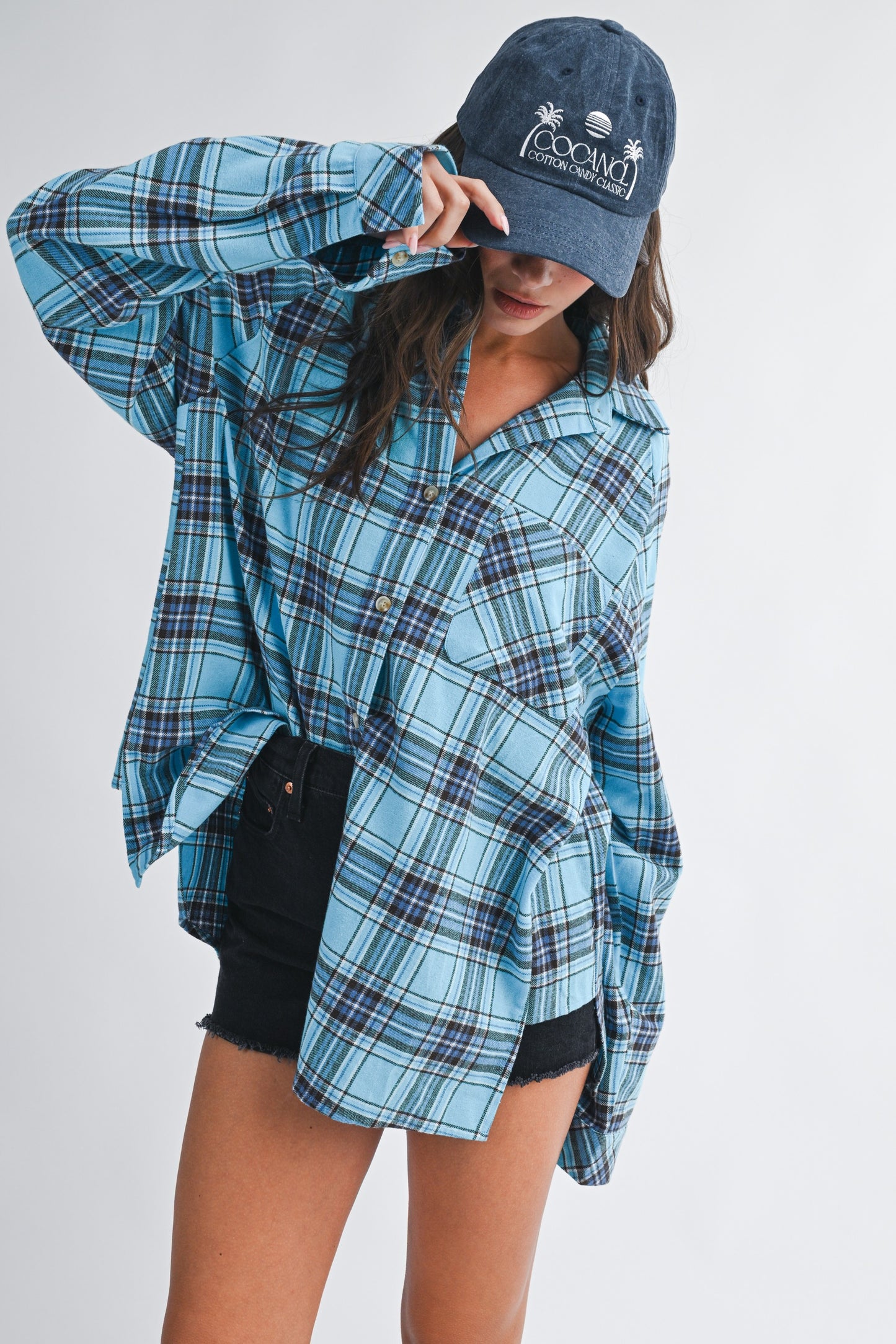 Aemi & Co Oversized Plaid Button-Down 100% Cotton Shirt Multiple Colors