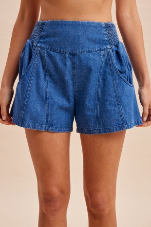 Anniewear - Lightweight Denim Smocked Detail Shorts