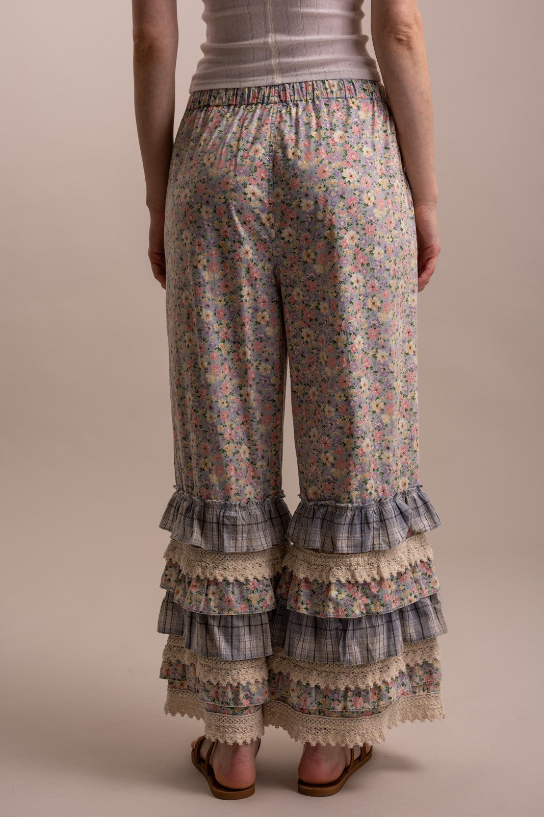 Bluevelet Flower Print Ruffle Layered Hem Pants