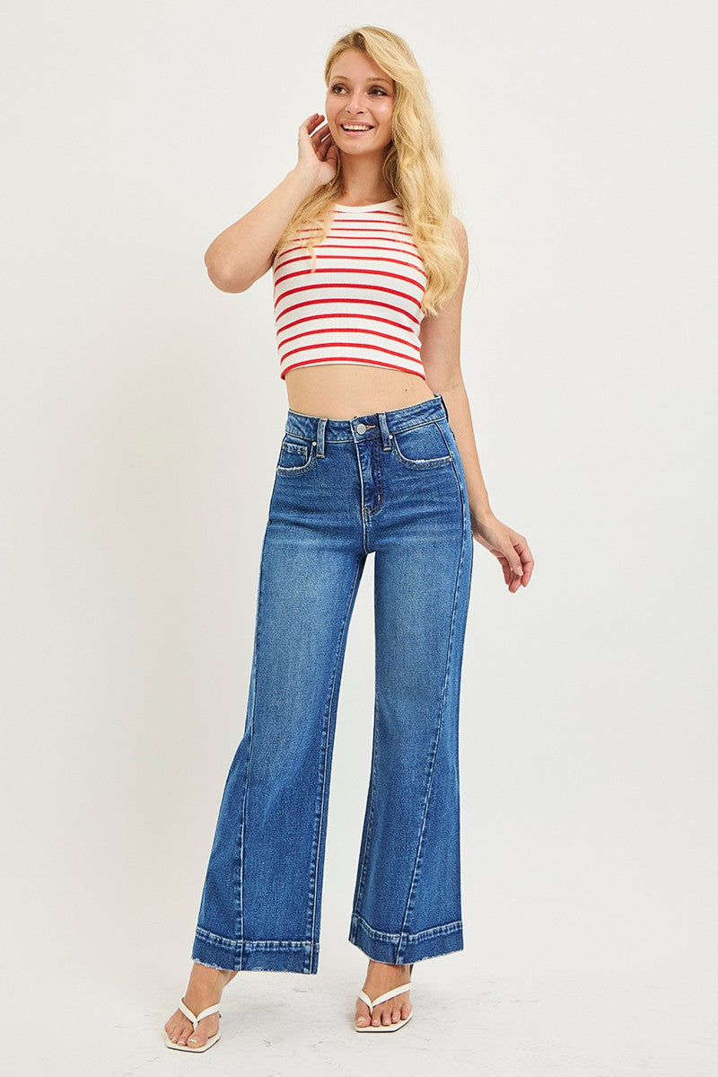 Risen Plus Size Tummy-Control High-Rise Ankle Wide-Leg Jeans