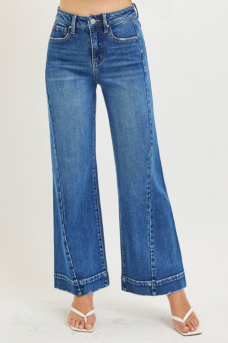 Risen Plus Size Tummy-Control High-Rise Ankle Wide-Leg Jeans