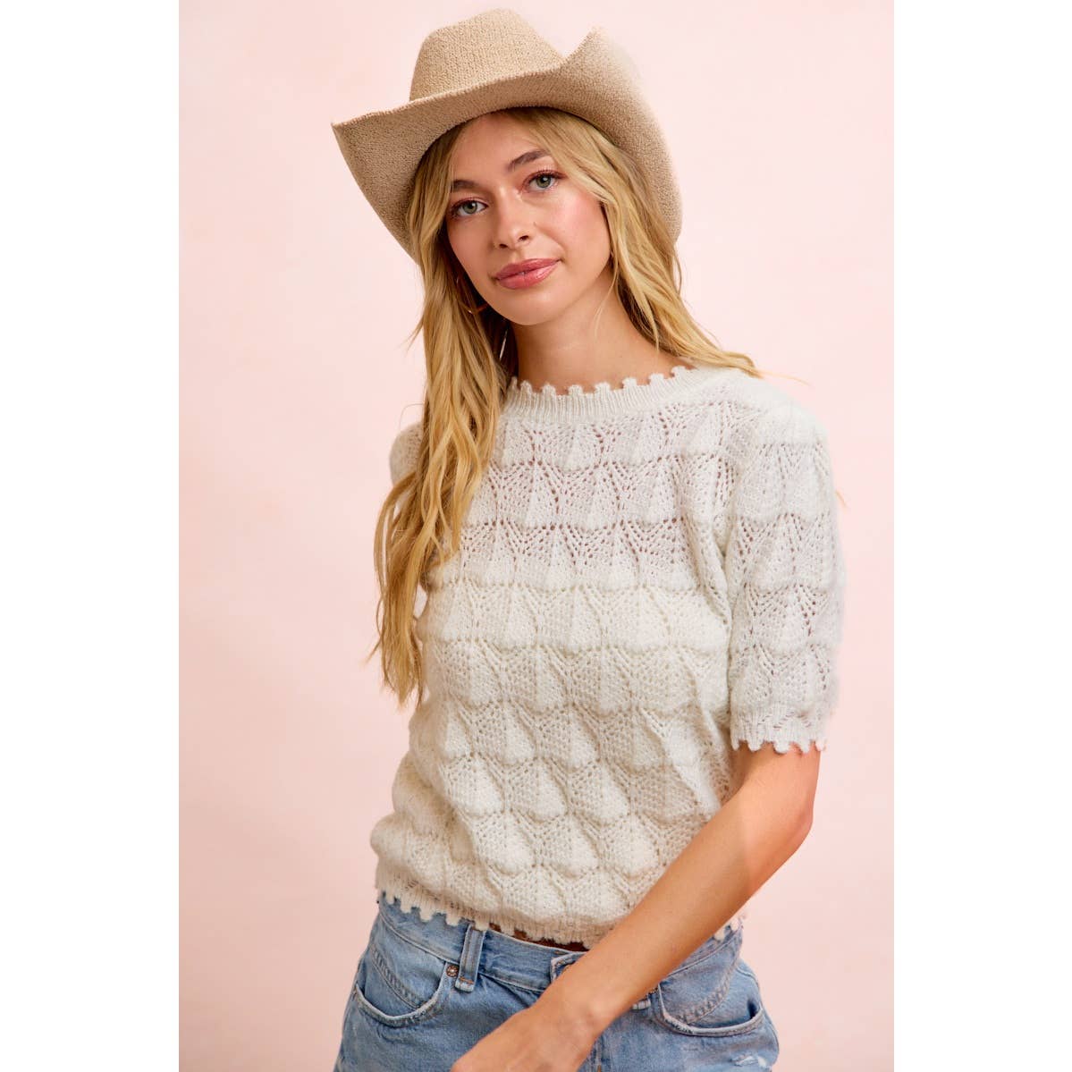 Textured Lace Knit Sweater Top