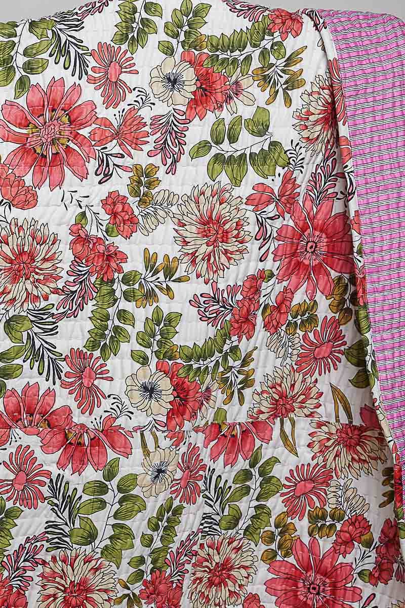 POL Boho Quilted Cotton Stripe Throw Blanket