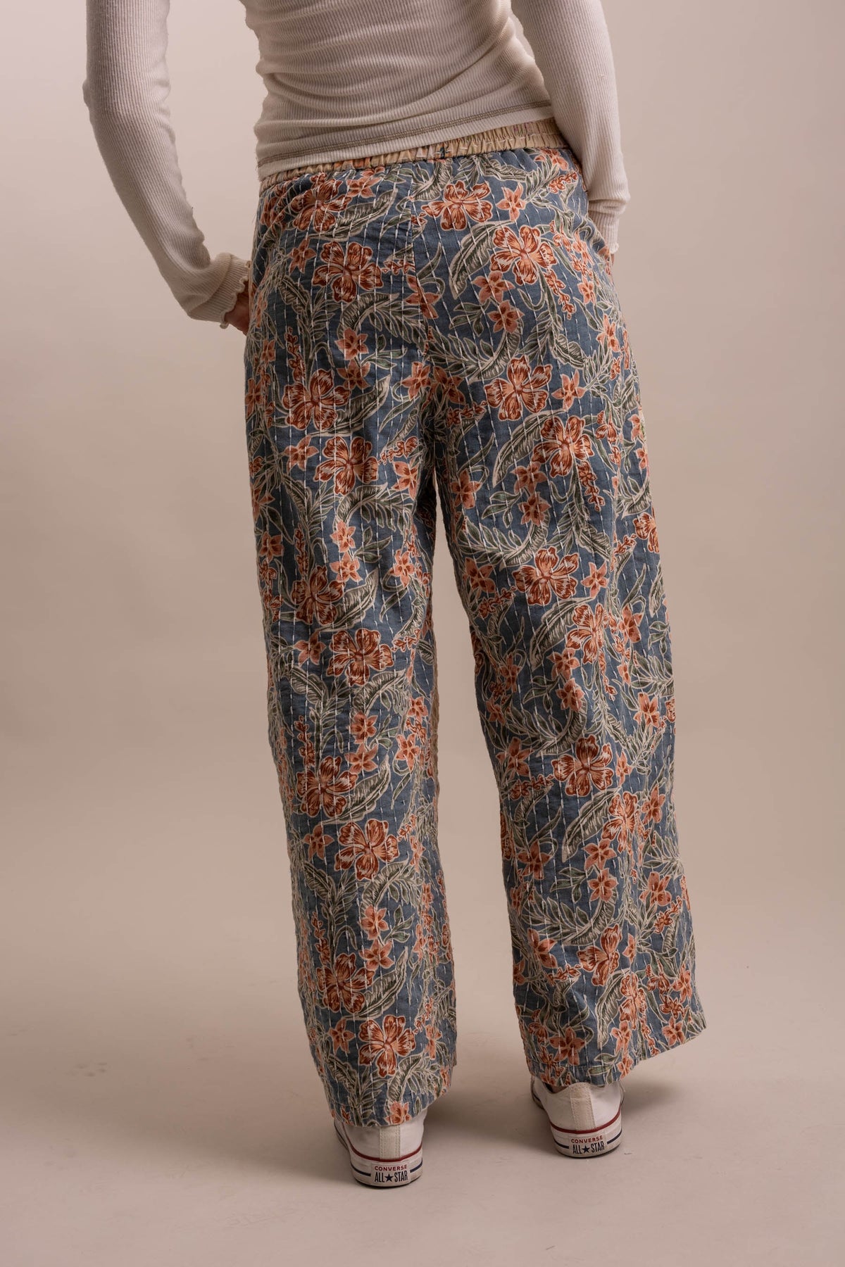 Wide Leg Kantha Patchwork Floral Mix Pants