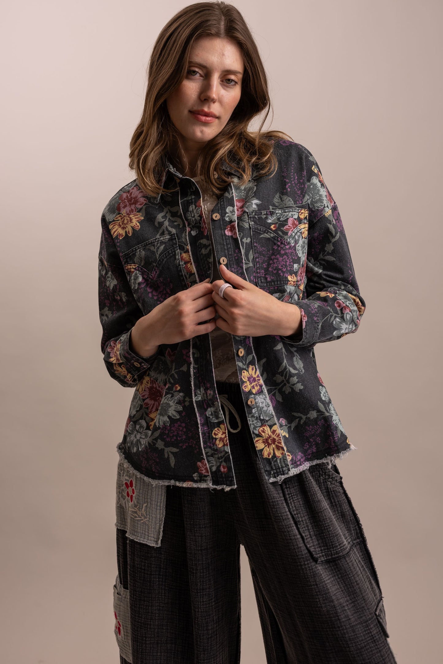 Floral Button Up Collard Neck Jacket