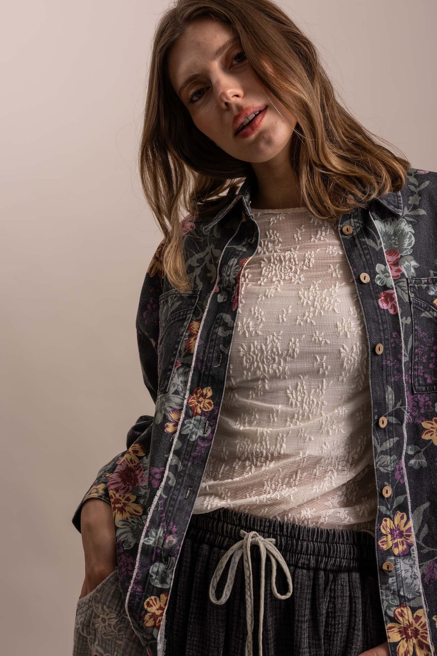 Floral Button Up Collard Neck Jacket