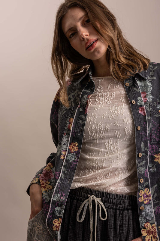 Floral Button Up Collard Neck Jacket