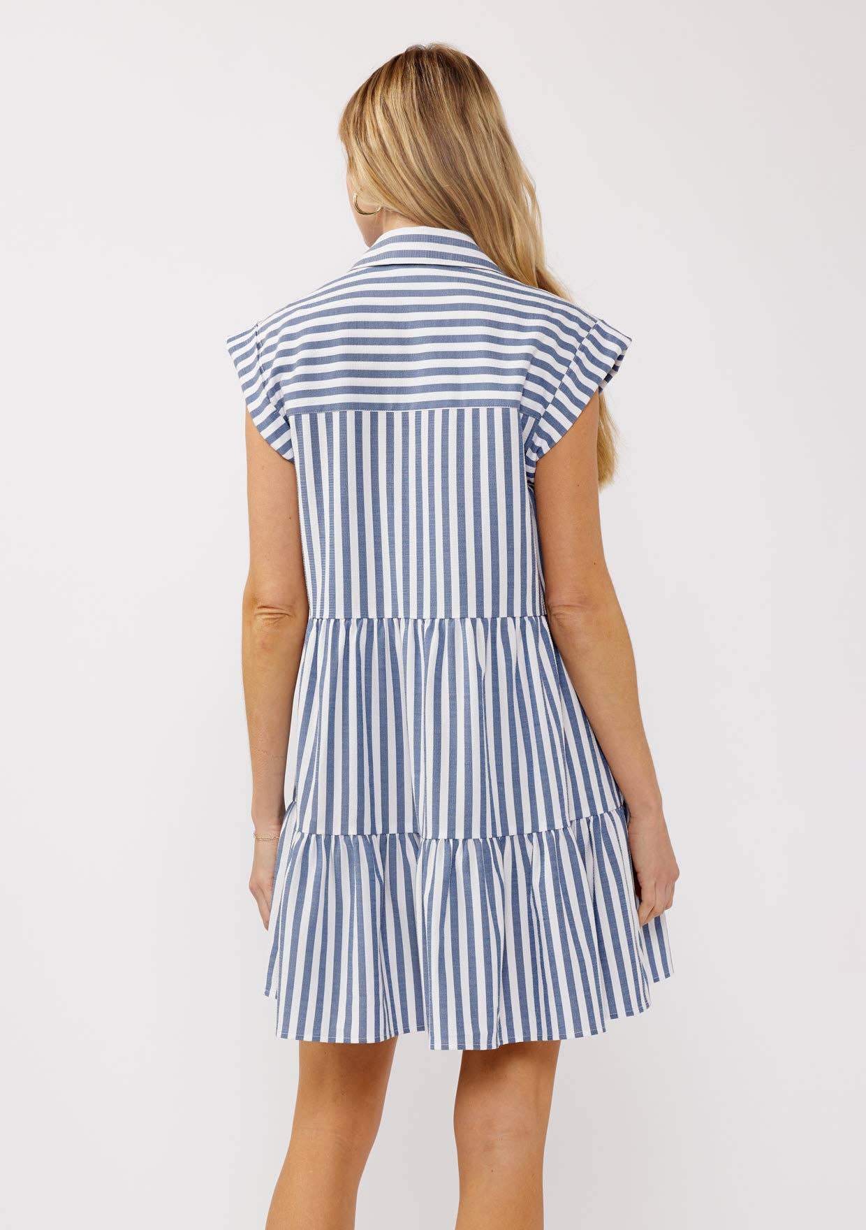 FINAL SALE- Striped Collared Button-Down Tiered Dress Lovestitch