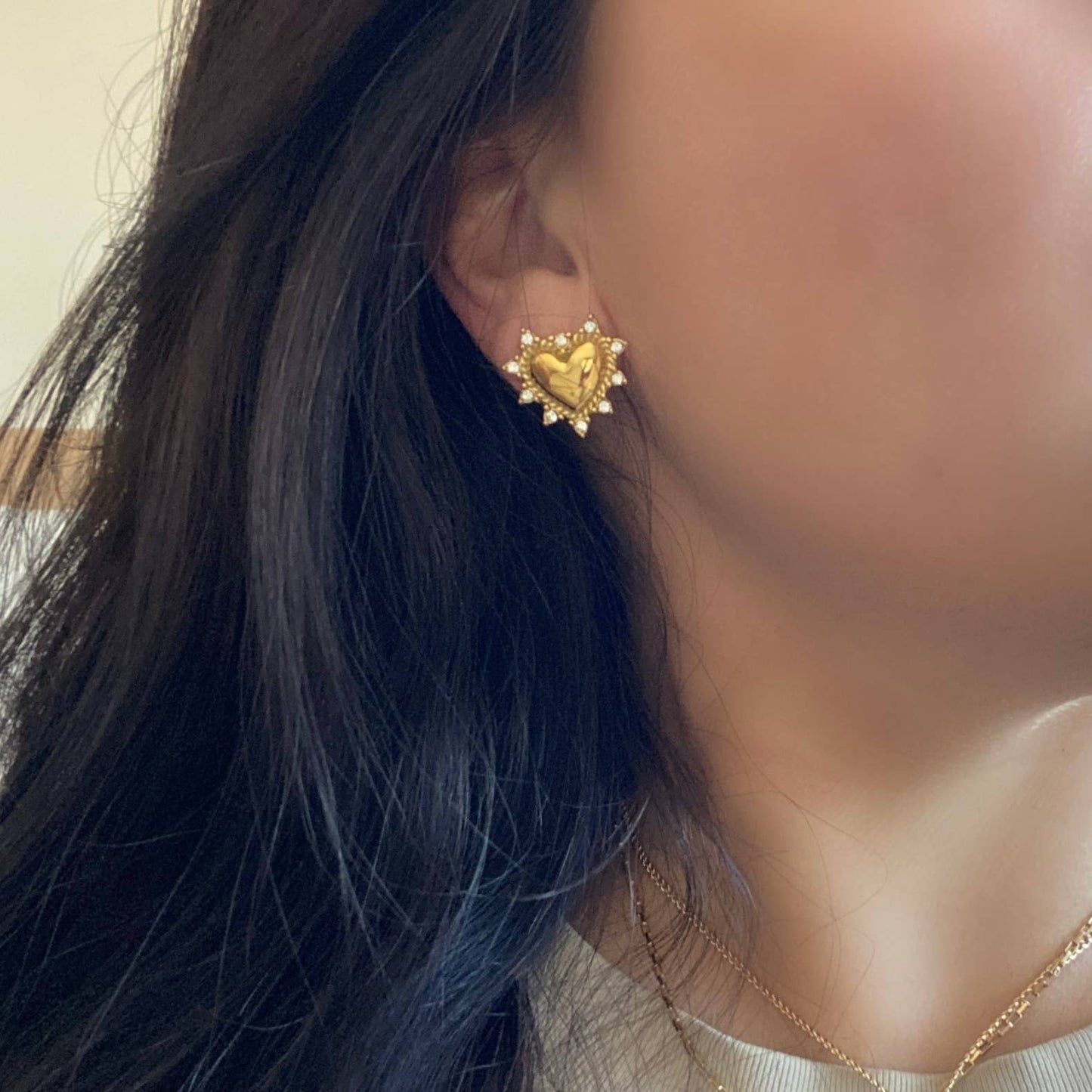 Heart rhinestones post stud statement earrings love 