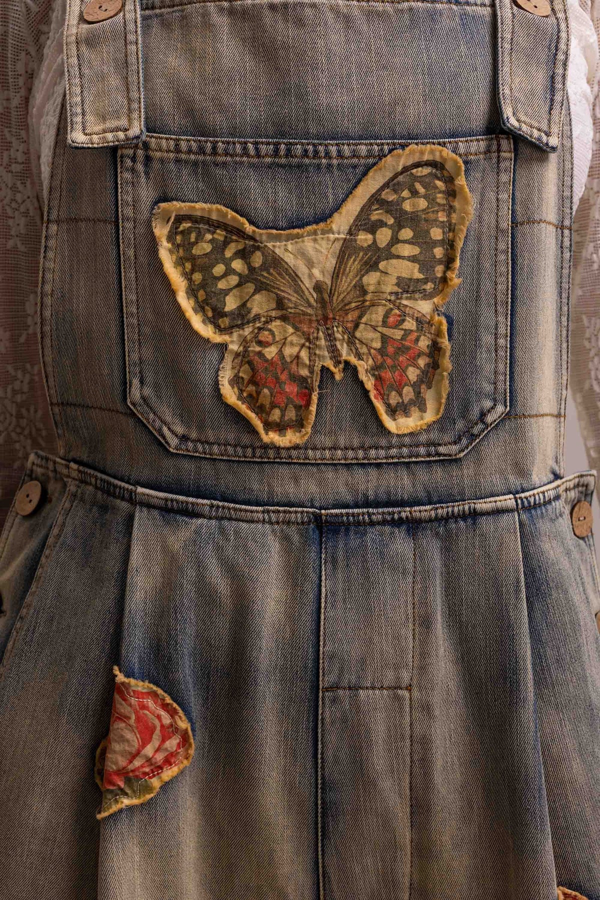 Butterfly Patchwork Wideleg Denim Overalls