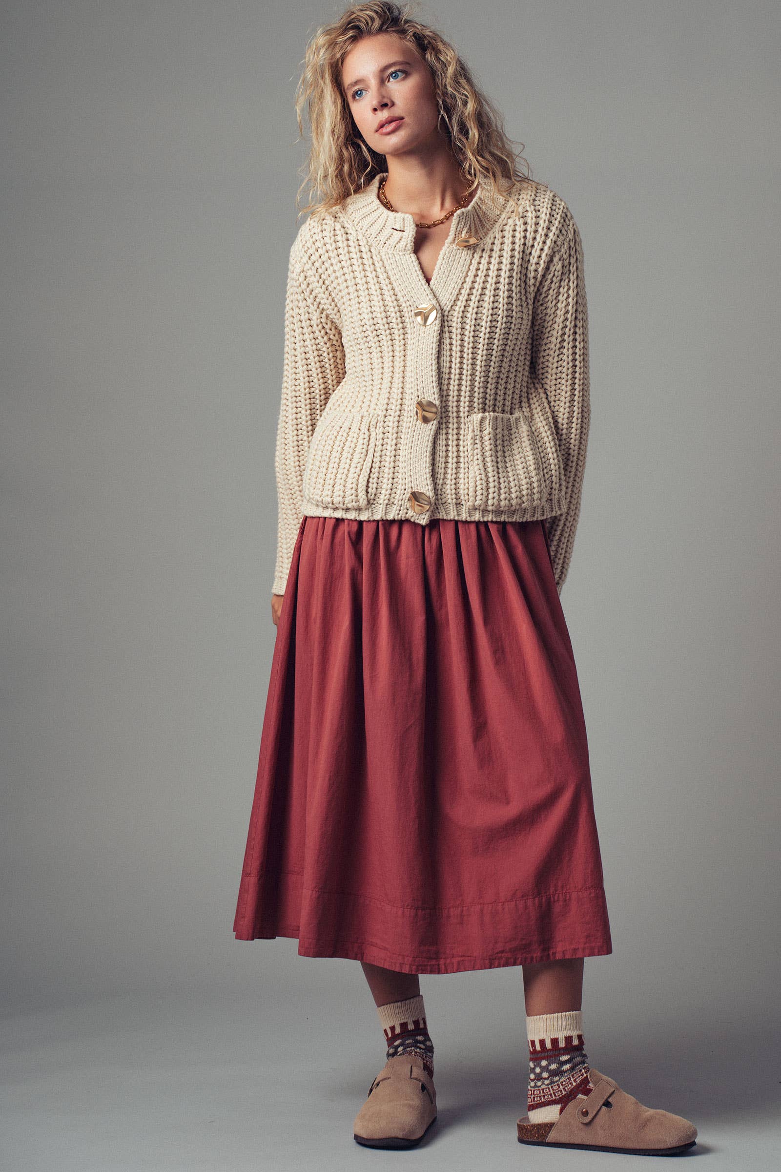 Chunky Gold Button Ribbed Knit Cardigan Urban Daizy