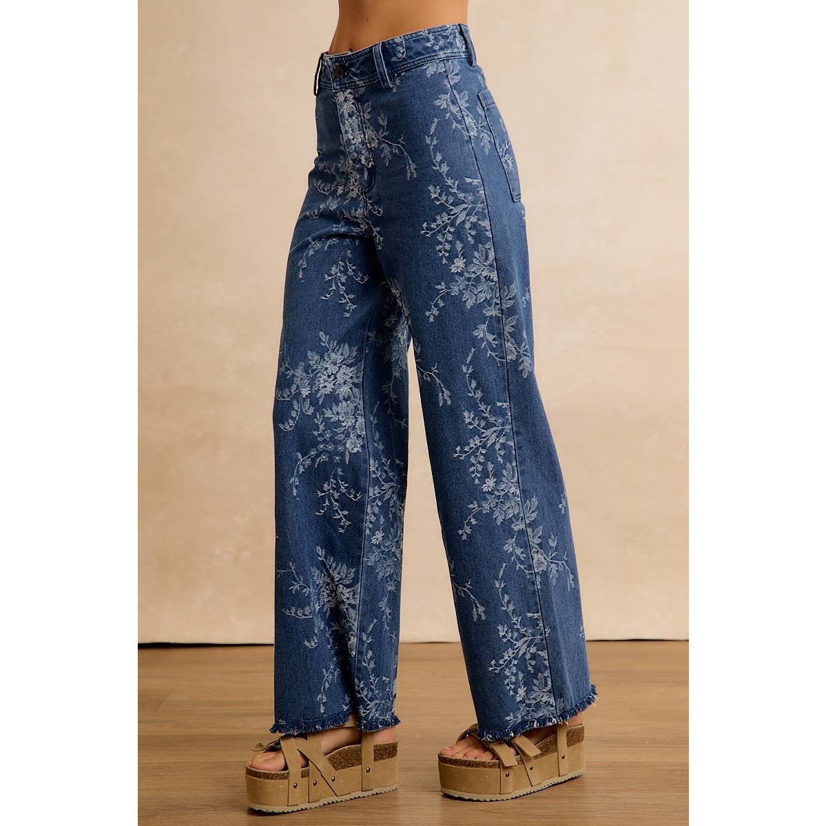 BiBi Vintage Floral Vine Wide-Leg Jeans
