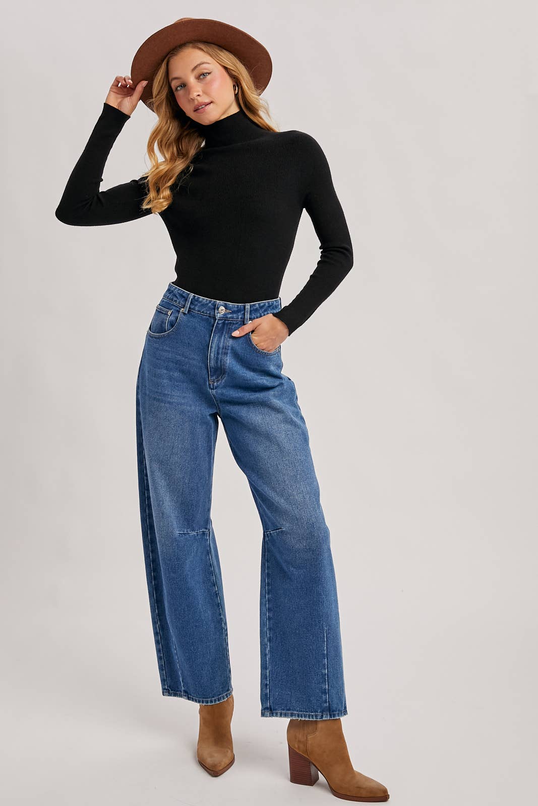 WHOLEGARMENT MOCK NECK RIBBED KNIT SWEATER Bluivy