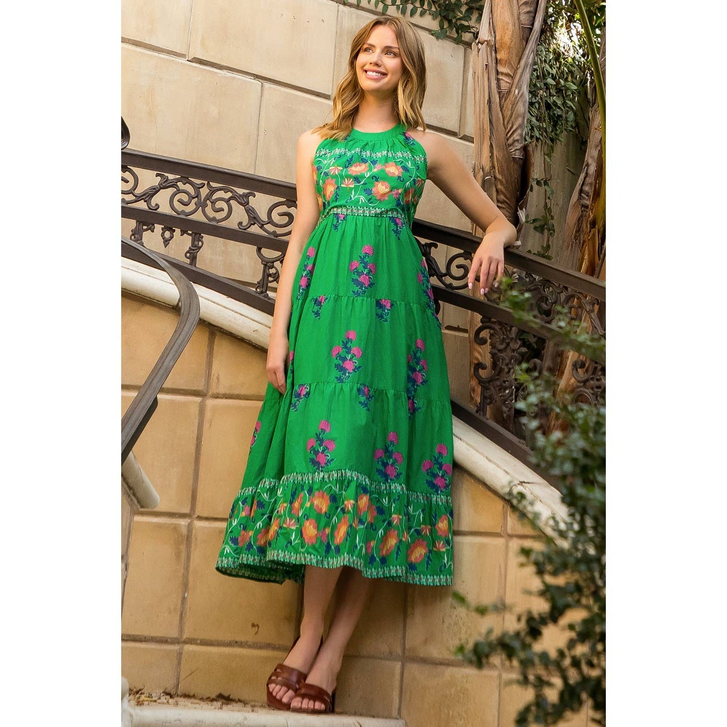 Halter Neck Floral Print Maxi Dress THML