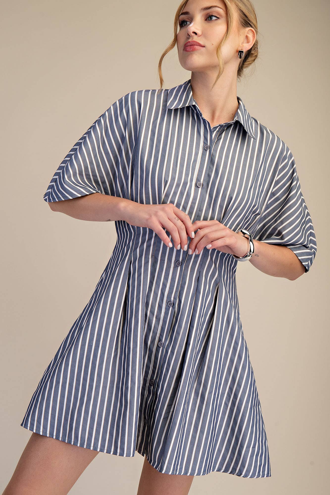 Short-Sleeve Belted Shirt Dress - Classic Button-Front Style