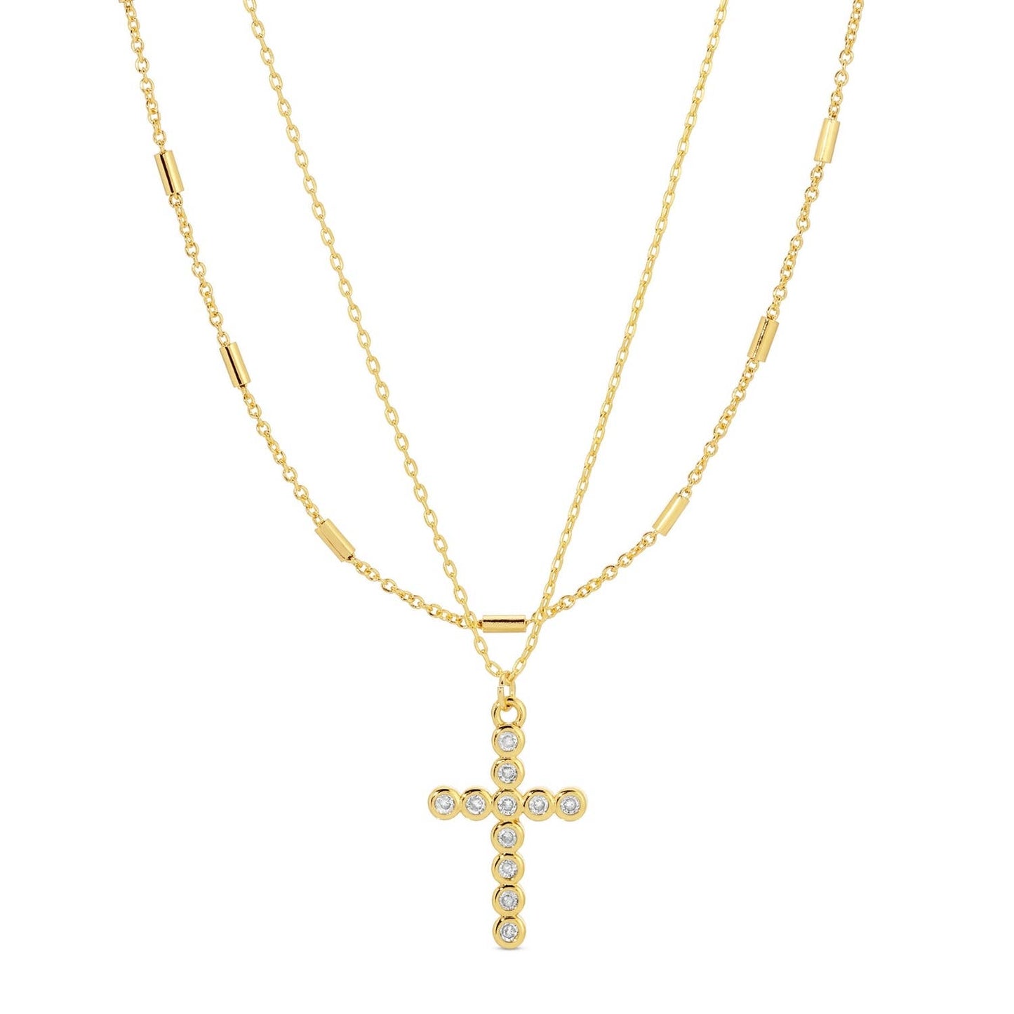 Splendid Iris - Layered Cubic Zirconia Cross Necklace - 926 West