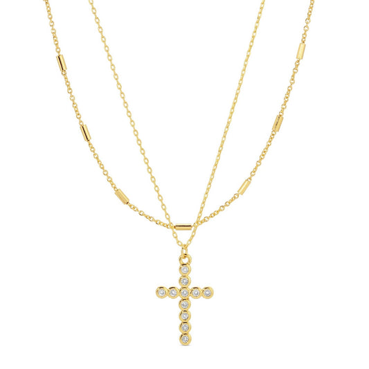 Splendid Iris - Layered Cubic Zirconia Cross Necklace - 926 West