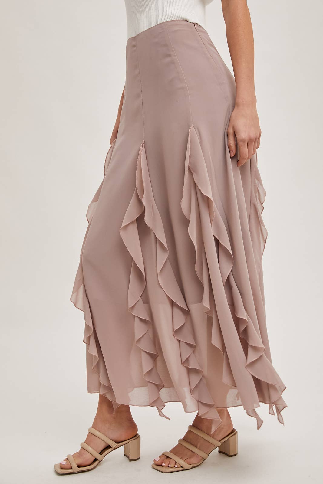 CHIFFON RUFFLED MAXI SKIRT WITH LINING Bluivy