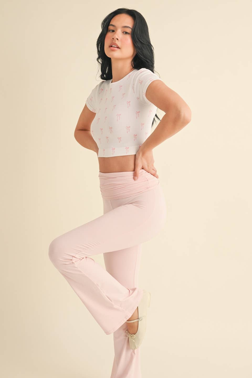 Bow Print Crewneck Baby Tee KIMBERLY C