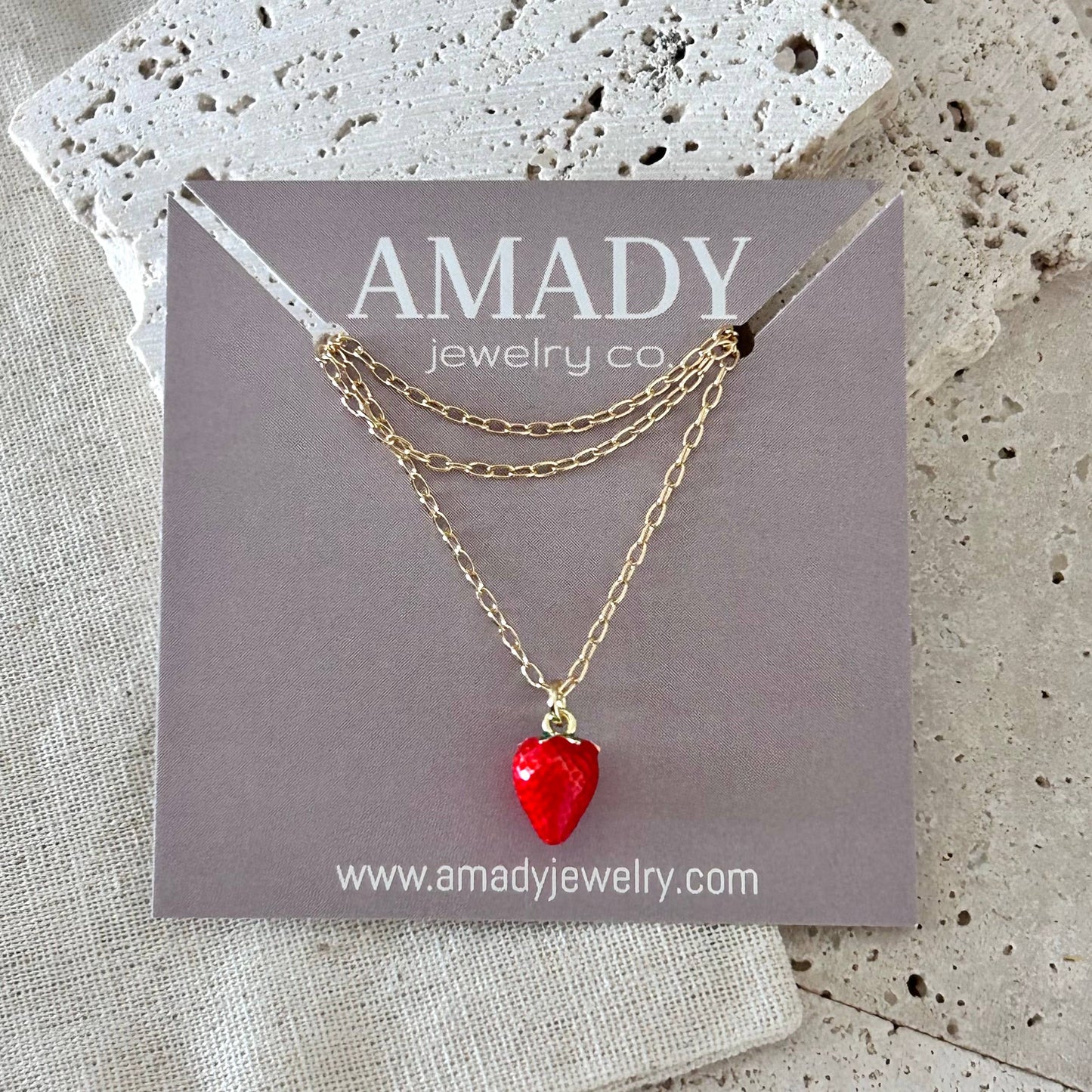 Strawberry Charm Necklace | 18K Gold Filled | Fruit Jewelry