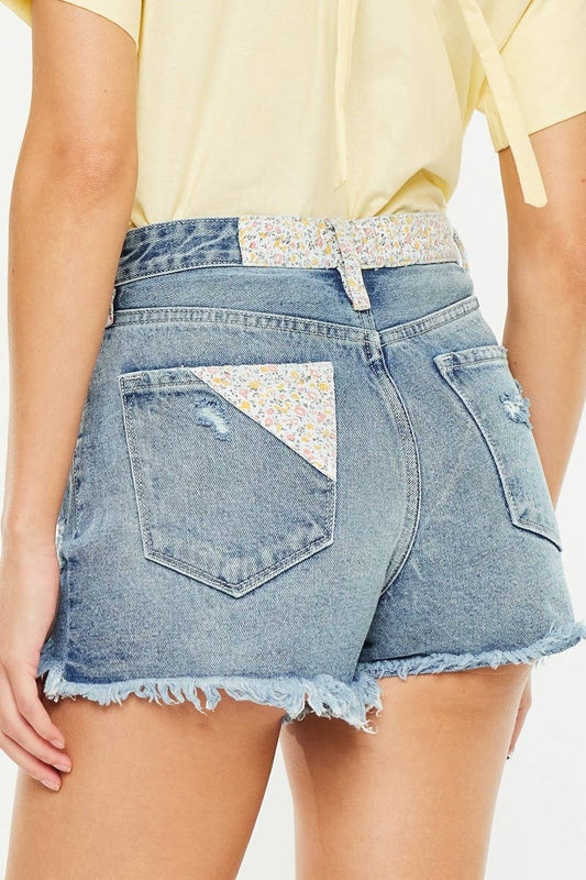 DAISY - HIGH RISE SHORTS MEDIUM WASH RIGID FIVE POCKET STYLE DISTRESSED ZIPPER FLY 926 WEST