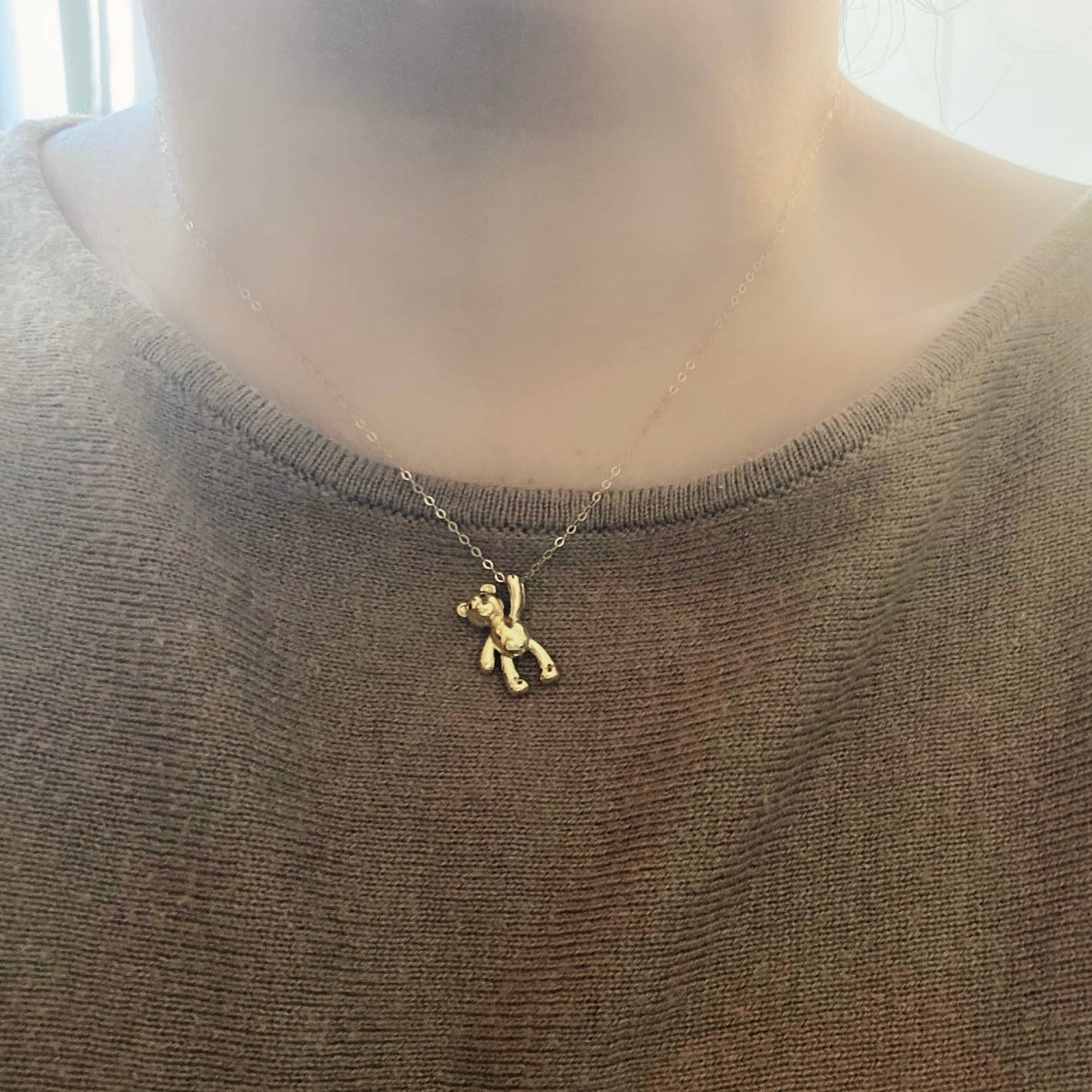Gold Teddy Bear Charm Pendant Necklace | 18K Gold