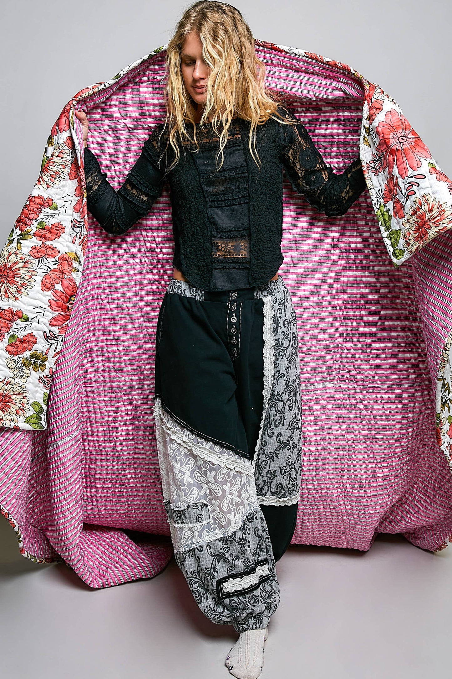 POL Boho Quilted Cotton Stripe Throw Blanket