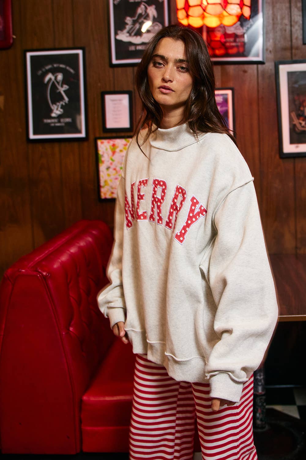 Merry Appliqué Varsity Mock Neck Sweatshirt