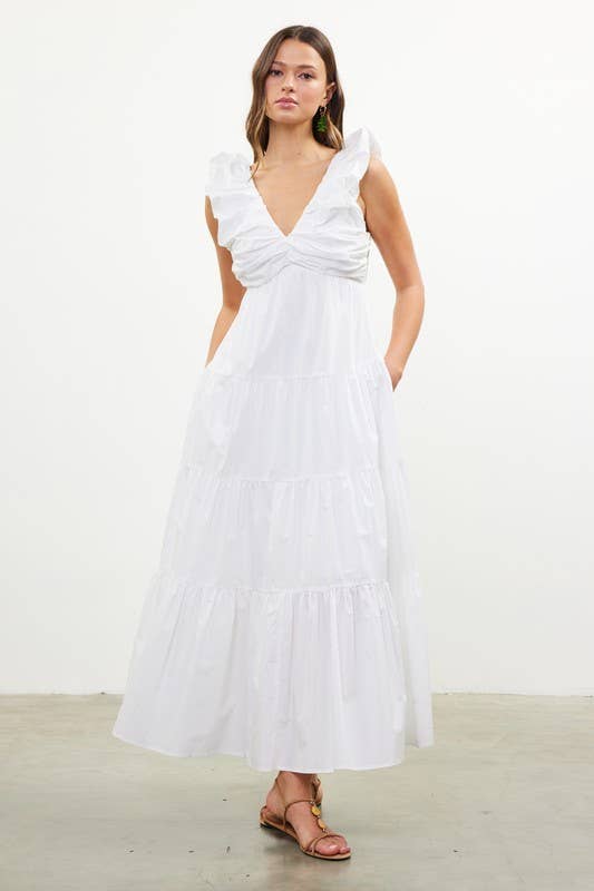 SKIES ARE BLUE - Poplin V Neck Shirred Maxi Dress - 926 West